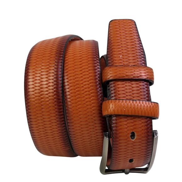 CLASSIC TOOLED BROWN GENUINE LEATHER 1 1/4"Wd CASUAL DRESS MEN'S BELT Sz 32 (B3 - Picture 1 of 9